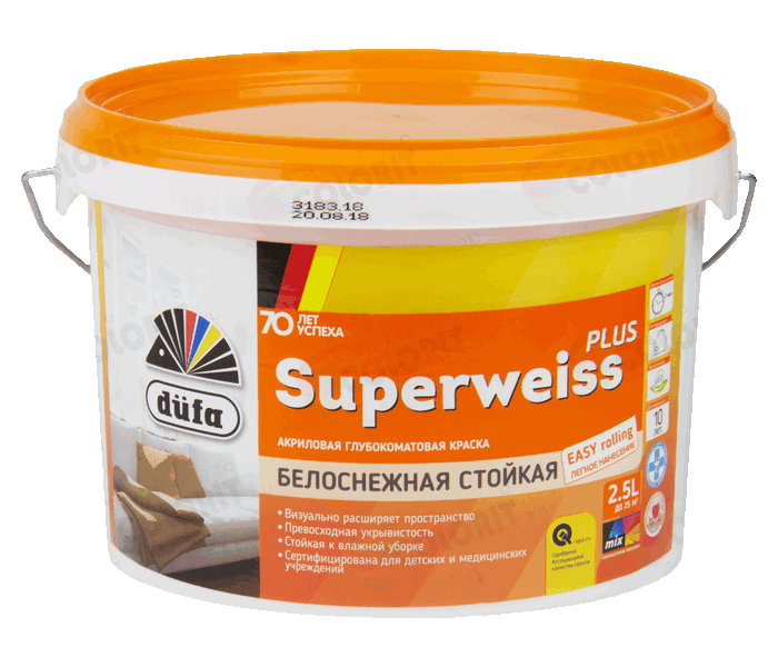 Dufa Retail Superweiss plus белоснежная акриловая глубокоматовая стойкая 2.5 л