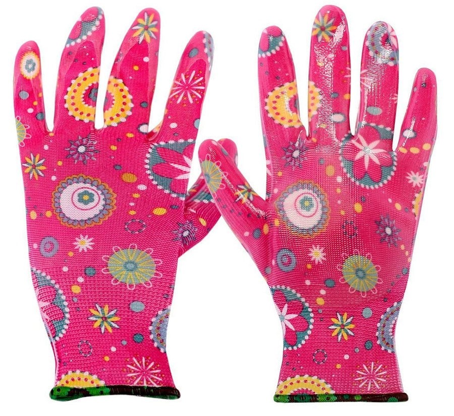 Перчатки для сада из цветного нейлона